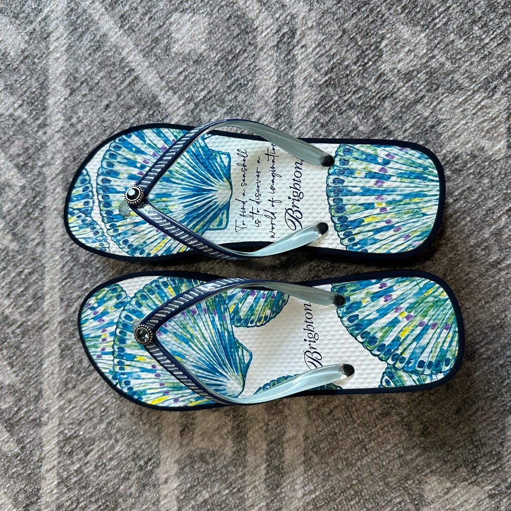 Brighton jewel Flip Flops - Blue and Green shell ocean NWOT